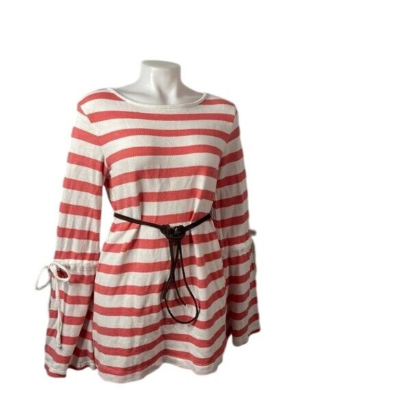 Caslon Pink White Striped Bell Sleeve Dress Gogo Style Oversized Sweater Dress S - Picture 13 of 13